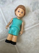Vtg Little Tikes Dollhouse Girl Doll 1990s Turquoise clothes 4.5 Inch br... - $14.01
