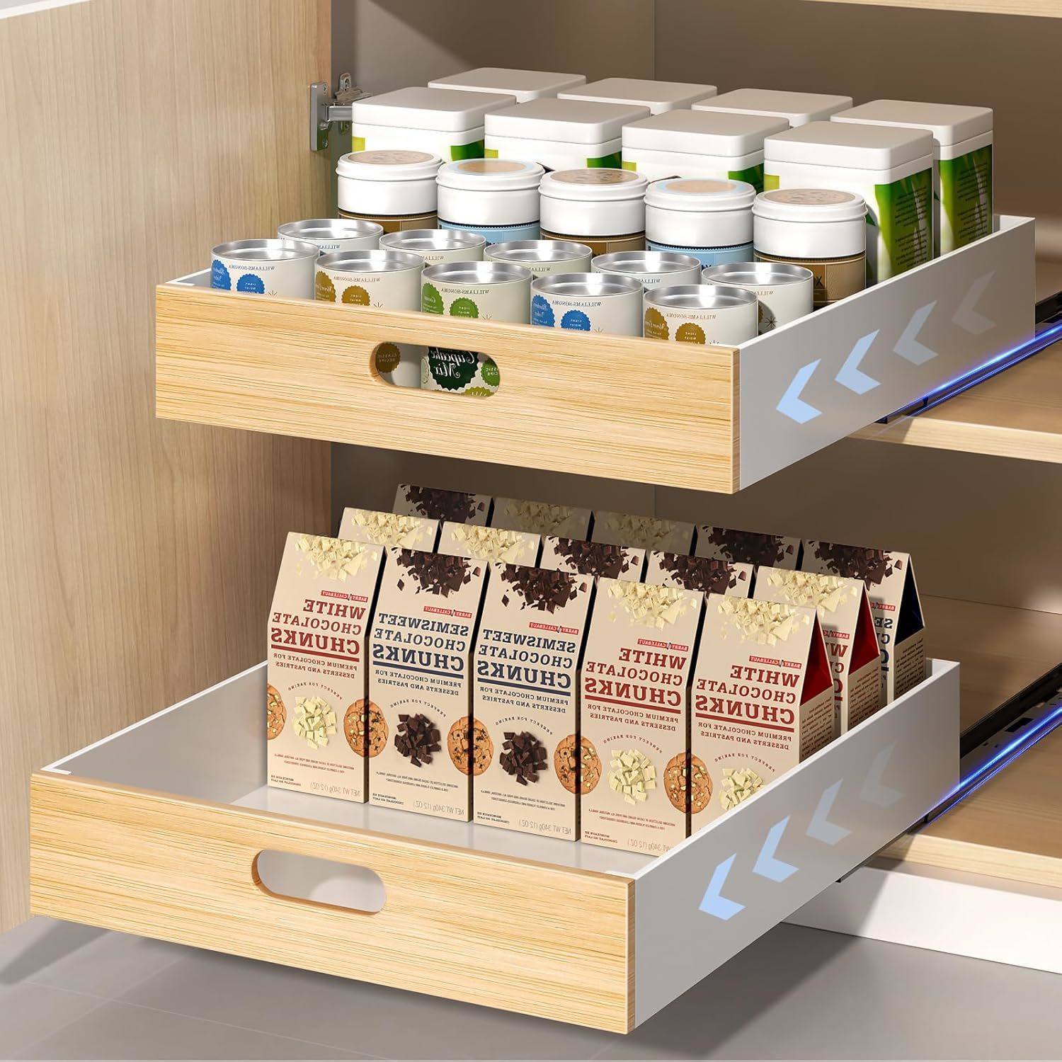 Pull Out Cabinet Organizer Adhesive,17"Width 21"Deep Expandable Slide Out Drawer
