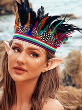 Feather Headband Indian Headdress Crown Headpiece Carnival Fascinator Co... - $30.81