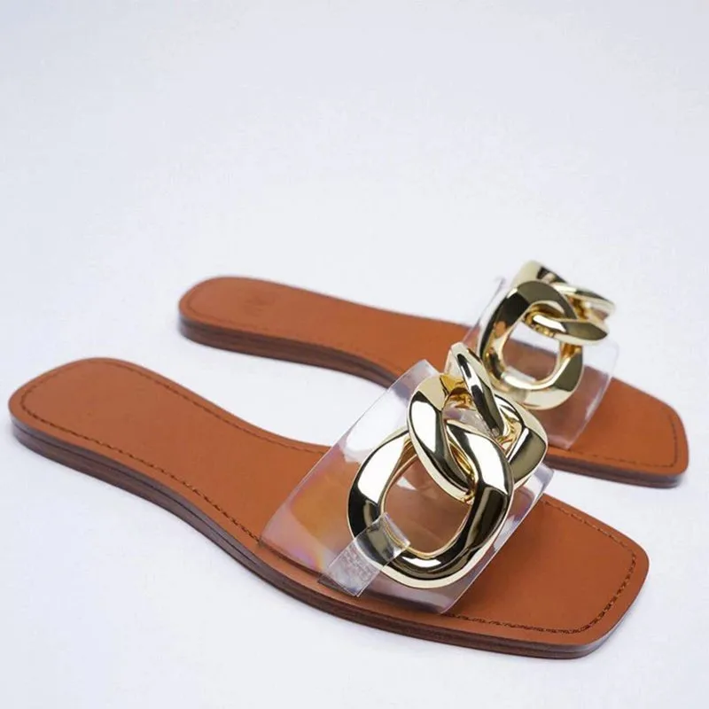 ZA TRAF 2024 Summer New Women Flat Slippers Mules Square Head Woman Flip Flops S - $83.59