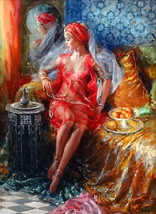 Art Red robe woman Oil Painting Giclee Art Printed on canvas - £6.86 GBP+