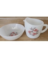 1950s Fire King Pink Fleurette Milk White Glass Creamer Pitcher &amp; Bowl S... - $222.53 MXN