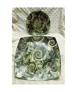 Vintage Retro Swirl Pattern Fabric Backed Plate Set (10 1/2&quot; Square, 8&quot; ... - $32.62