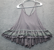 POL Camisole Top Womens Medium Gray Lace Trim Ruffle Spaghetti Strap Cro... - $20.32