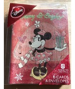 6 Disney Minnie Mouse Merry &amp; Bright Christmas Holiday Greeting Cards En... - £5.51 GBP