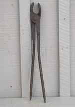 Vintage Hand Forged Blacksmith Tongs Primitive Rustic Farm Anvil Tool 19-3/4&quot; e - £31.57 GBP