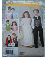 Simplicity Child’s Vest Bolero &amp; Bow Size 3-8 #1509 Uncut - $9.59 CAD