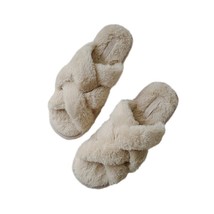 House Women&#39;s Cross Band Slippers Sandals Soft Plush Flip Flop Open Toe Flats La - £29.08 GBP