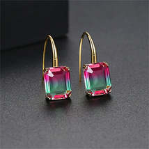 Green &amp; Pink Crystal Emerald-Cut Drop Earrings - £11.98 GBP