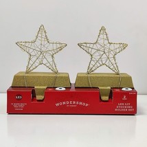 2pc Wondershop Christmas Gold Star STOCKING Holder LED Light Xmas Hanger battery - £15.56 GBP