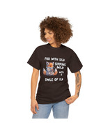 Women&#39;s Heavy Cotton Fox With Silk Sipping Milk Fox T-shirt |Funny FT729 - £22.97 GBP+