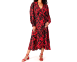 Susan Graver Occasions Printed Woven Jacquard Wrap Dress- Dark Red, MEDIUM - £23.38 GBP