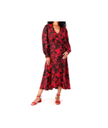 Susan Graver Occasions Printed Woven Jacquard Wrap Dress- Dark Red, MEDIUM - £23.66 GBP
