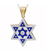 14К gold Star of David Pendant with 61 Diamonds and Enamel Pendant Judaica Gift - €2.025,81 EUR