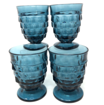 WHITEHALL Riviera Blue Footed Tumbler Glasses 4⅜ ”Tall VTG Colony Glass Set of 4 - $36.99