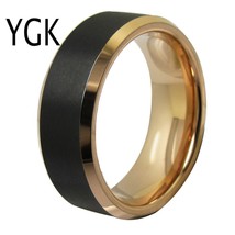 Tungsten Rings Fashion Jewelry Women's  Wedding Band Rose Gold With Black Rings  - £29.27 GBP