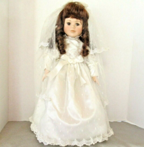 Collectors Victorian  bride doll wedding 16&quot; brown eyes &amp; hair porcelain vintage - £17.19 GBP