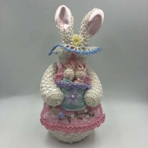 Vintage Handmade Crochet Knit Easter Bunny Rabbit with Babies Figurine Beads - £15.80 GBP