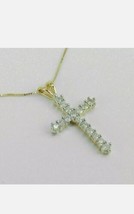 1CT Redondo Colgante Cruz Diamante Simulado Collar 14K Oro Amarillo Chapado - £104.95 GBP