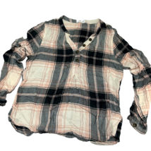 Maurices Flannel Shirt Size M Lightweight Black Pink Plaid Long Sleeve V-Neck - £9.89 GBP