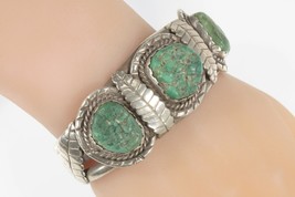 Vintage Navajo Verde Turchese Argento Sterling Bracciale a Polsino - £374.24 GBP
