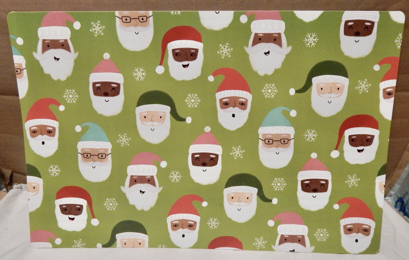 Christmas Placemats Plastic 17” x 11” Sleigh Bell Bistro Santa Faces 272S - $1.89