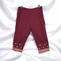 Boutique Europa Women&#39;s Pants Size 10 Burgundy Embroidered Crop Side Zip... - $12.82