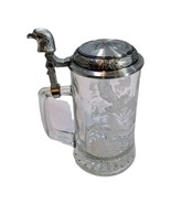 Vintage German Domex Glass &amp; Pewter Lid Beer Stein Eagles Flying Etched ... - $24.75