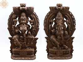 49&quot; Large Wodden Goddess Lakshmi with Lord Ganesha| Lord Ganesha &amp; Goddess Laxmi - £2,876.88 GBP