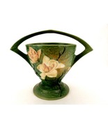 Roseville Pottery Basket Planter, Mottled Green, Magnolia Pattern, Vinta... - $134.24 CAD
