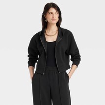 A New Day Women&#39;s Double Knit Full Zip Hoodie Sweatshirt X-LARGE Black New - $22.99