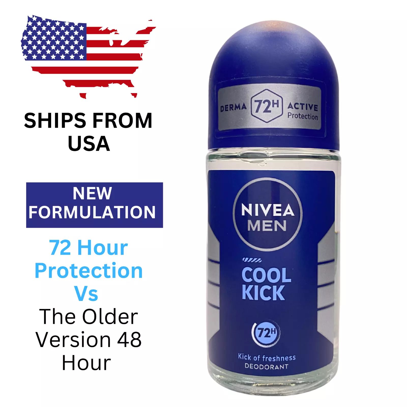 2 x Nivea Men COOL KICK roll-on antiperspirant 72 Hour Protect 50ml (USA Seller) - $17.99