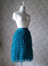 Teal Green Knee Length Tiered Tulle Skirt Women Custom Plus Size Tulle Skirt image 5