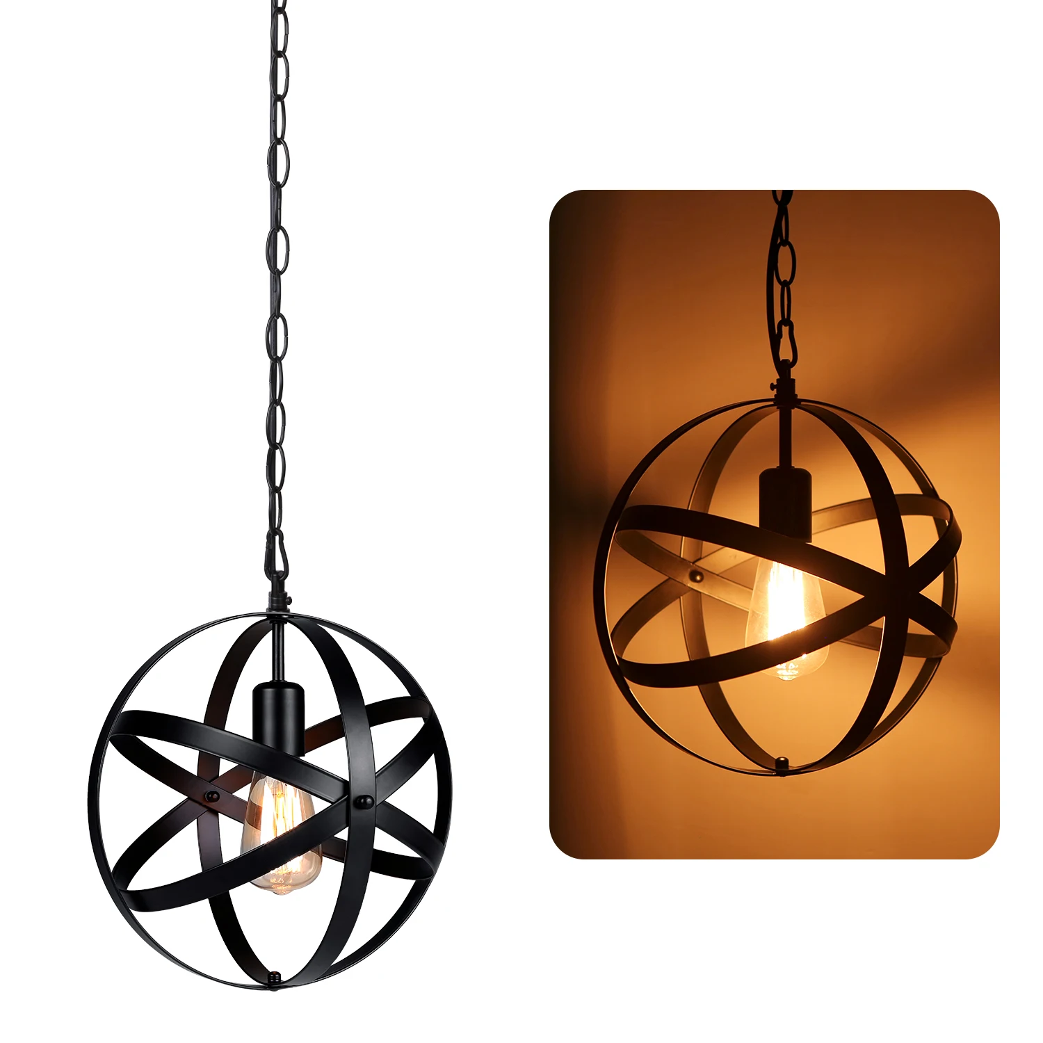 Tomshine Industrial Pendant Light E26 Base Vintage Spherical Hanging Lights  LED - £189.51 GBP