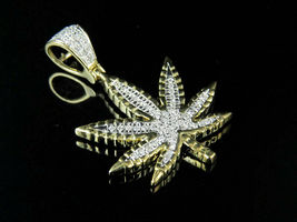 Men 14K Yellow Gold Over Weed Marijuana Leaf 2Ct Round Diamond Charm Pendant - £88.96 GBP