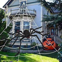 200&quot; Halloween Spider Web + 59&quot; Giant Spider Decorations Haunted House D... - £26.20 GBP