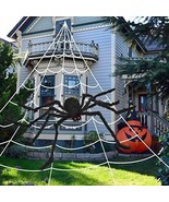 200&quot; Halloween Spider Web + 59&quot; Giant Spider Decorations Haunted House D... - $633.30 MXN