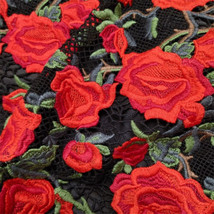 Red Rose Embroidery Lace Mesh Fabric 49&quot; Width 1 Yard Wedding Dress DIY Costume - £45.69 GBP