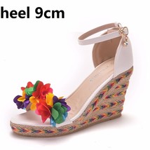 Women Summer Wedges Female Floral Platform Bohemia High Heel Sandals Ankle Strap - £39.84 GBP