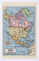 1951 Vintage Miniature Map 6&quot; X 3 3/4&quot; Of North America Canada Usa - £13.45 GBP