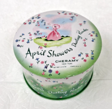 Vintage April Showers Dusting Powder Round Tin Box Cheramy 4 1/4 x 2 1/2... - $14.36