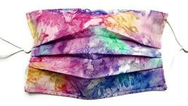Pleated Tie-Dye Rainbow Pastel Watercolor Face Mask, Spring Summer Easter Purple - £10.96 GBP