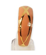 Vintage Gold Tone &amp; Peach Enamel Cuff Bracelet Sleek Geometric Pattern MCM - €8,64 EUR