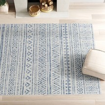 5 ft. x 7.5 ft. Blue Grey Chevron Coastal Boho Style Indoor Outdoor Area Rug - $152.68