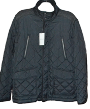 Cole Haan Black Men&#39;s  Quilted  Coat Zipper Leather Trim Collar Jacket S... - £123.55 GBP