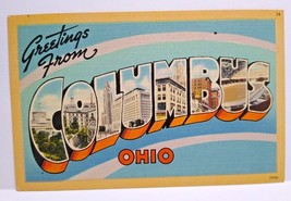 Greetings From Columbus Ohio Large Big Letter City Postcard Linen Tichnor Bros - $4.97