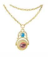 Vintage 1928s Necklace Costume Jewelry Gold Color Blue Purple 30”+2.5” P... - $105.06 CAD