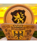 VTG German Theme Wooden Drink Coasters Hand Painted Set of 4 With Stand ... - €12,79 EUR