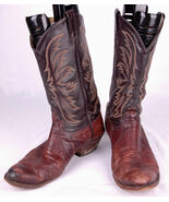 Tony Lama Black &amp; Brown Leather Cowboy Boots-Stitch - $52.49