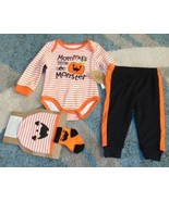 Girls Halloween Pants Set Orange Black MOMMYS LITTLE MONSTER 4 Pc-sz 9 m... - $21.78